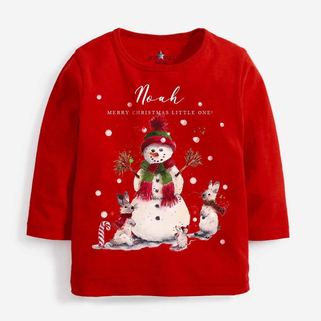 Snowman and Snow Bunnies Christmas Newborn Tee