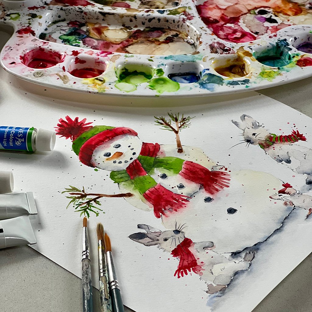 Snowman and Snow Bunnies Christmas Newborn Tee - Image 5