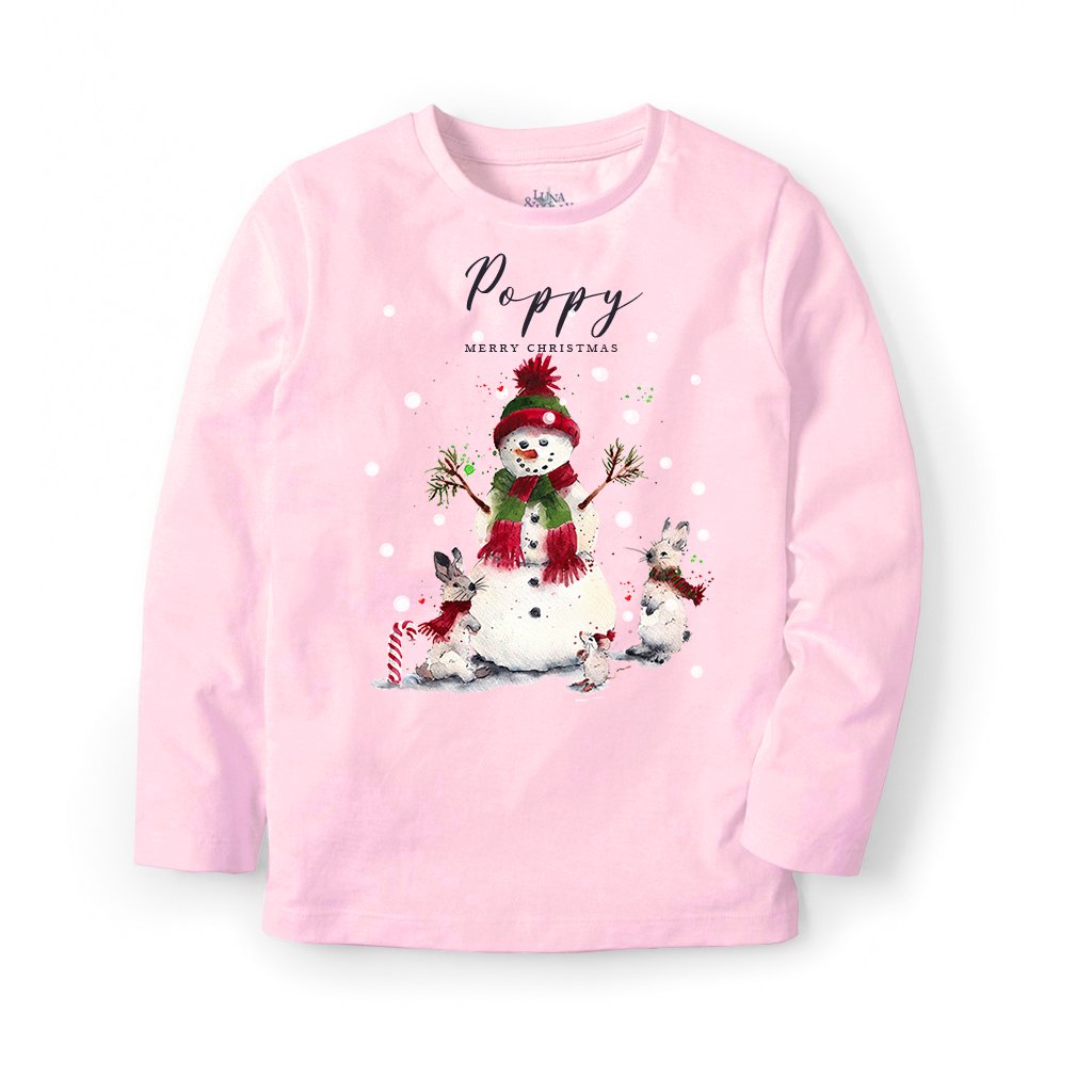 Snowman and Snow Bunnies Christmas Tee