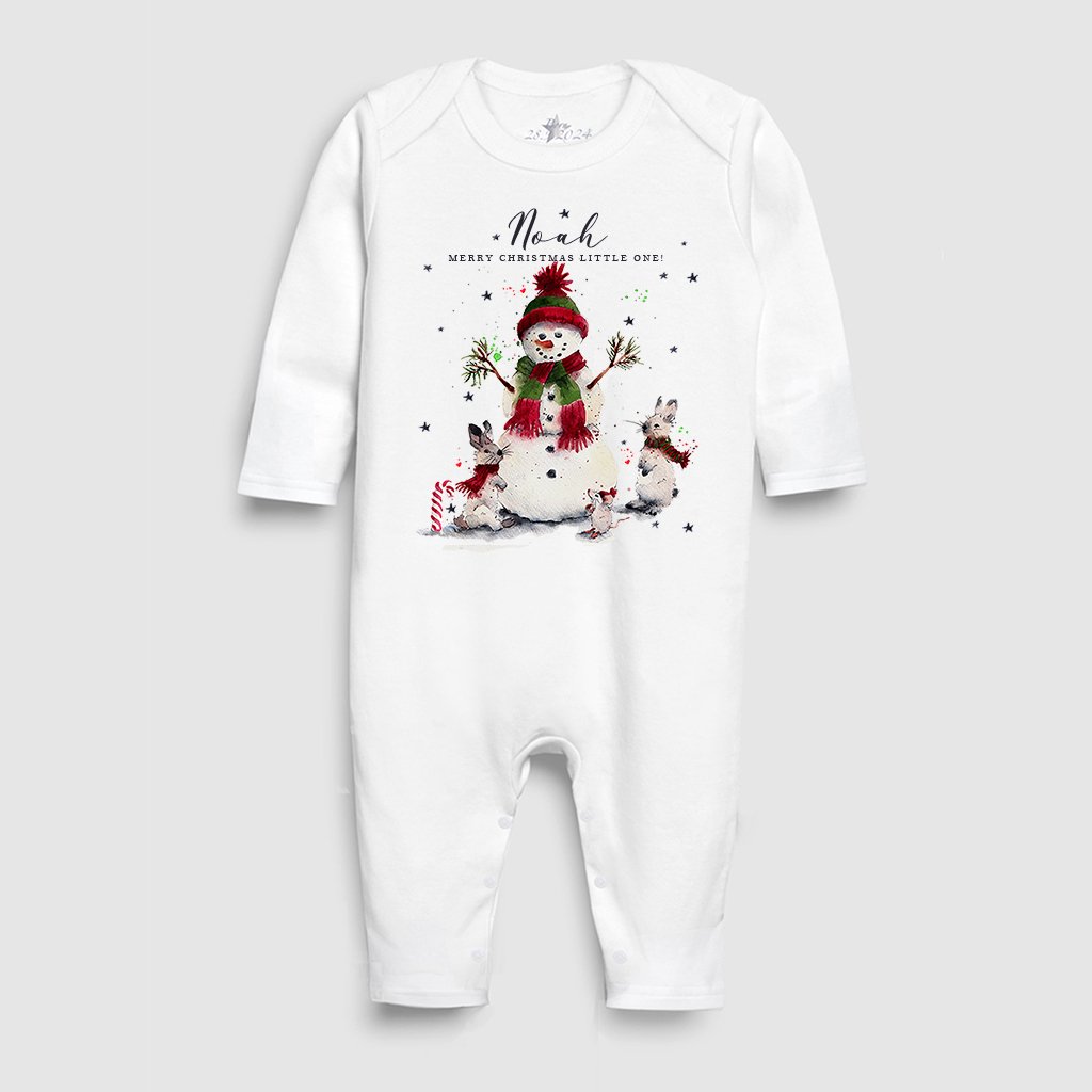 Snowman and Snow Bunnies Christmas Sleepsuit